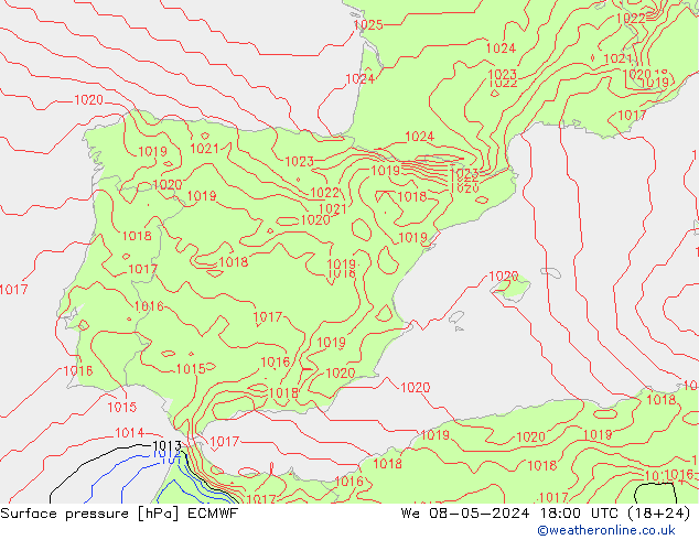 Pressione al suolo ECMWF mer 08.05.2024 18 UTC