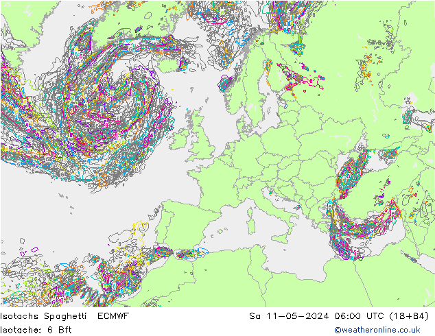 Isotachs Spaghetti ECMWF сб 11.05.2024 06 UTC
