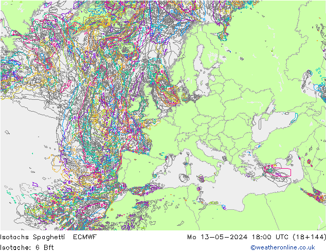 Isotachs Spaghetti ECMWF Mo 13.05.2024 18 UTC
