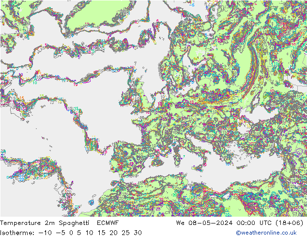 Temperaturkarte Spaghetti ECMWF Mi 08.05.2024 00 UTC