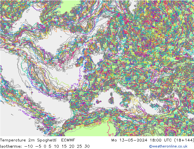 Temperaturkarte Spaghetti ECMWF Mo 13.05.2024 18 UTC