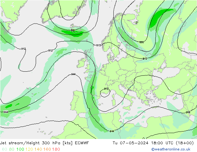 高速氣流 ECMWF 星期二 07.05.2024 18 UTC