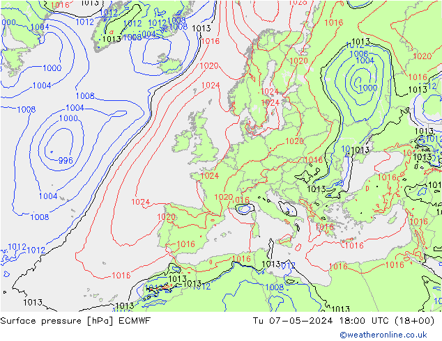地面气压 ECMWF 星期二 07.05.2024 18 UTC