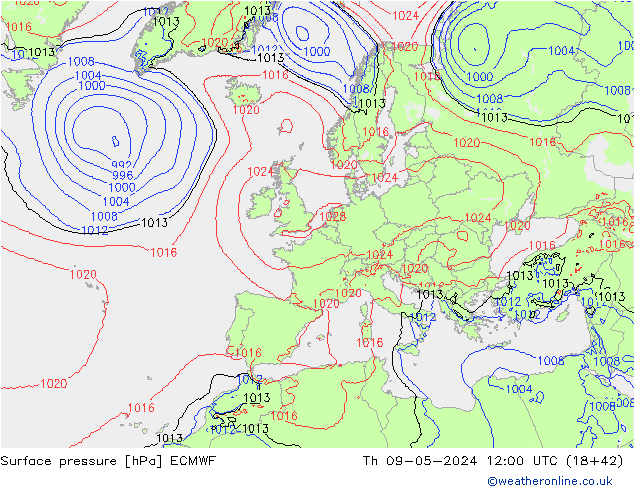 pressão do solo ECMWF Qui 09.05.2024 12 UTC