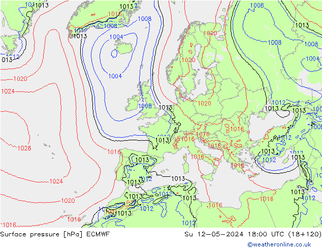 Luchtdruk (Grond) ECMWF zo 12.05.2024 18 UTC