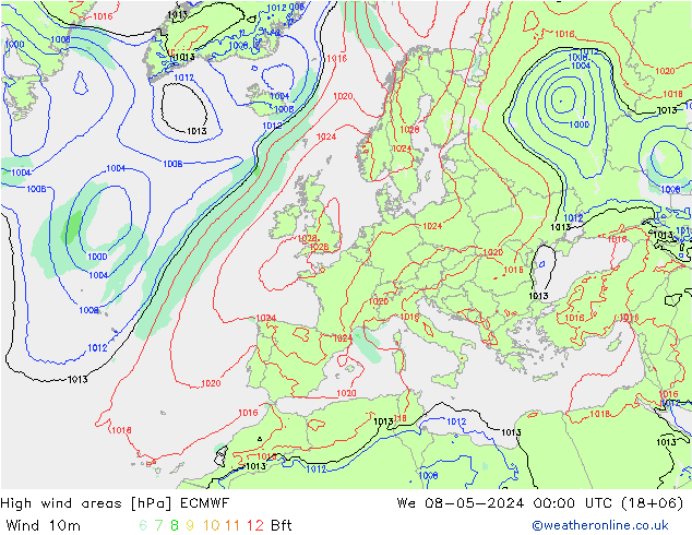 High wind areas ECMWF St 08.05.2024 00 UTC