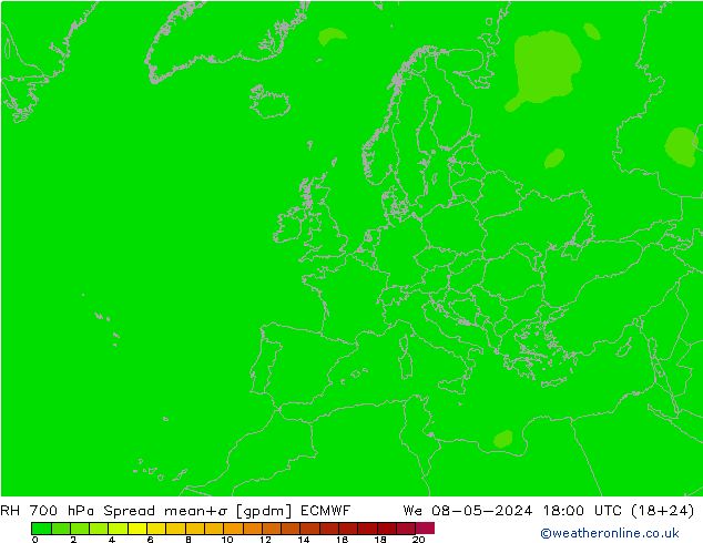 Humidité rel. 700 hPa Spread ECMWF mer 08.05.2024 18 UTC