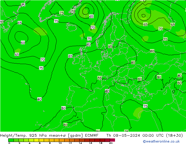 Hoogte/Temp. 925 hPa ECMWF do 09.05.2024 00 UTC