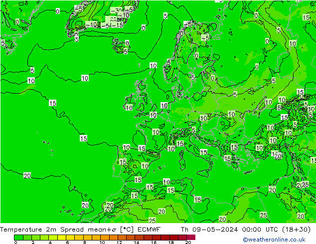Temperature 2m Spread ECMWF Čt 09.05.2024 00 UTC