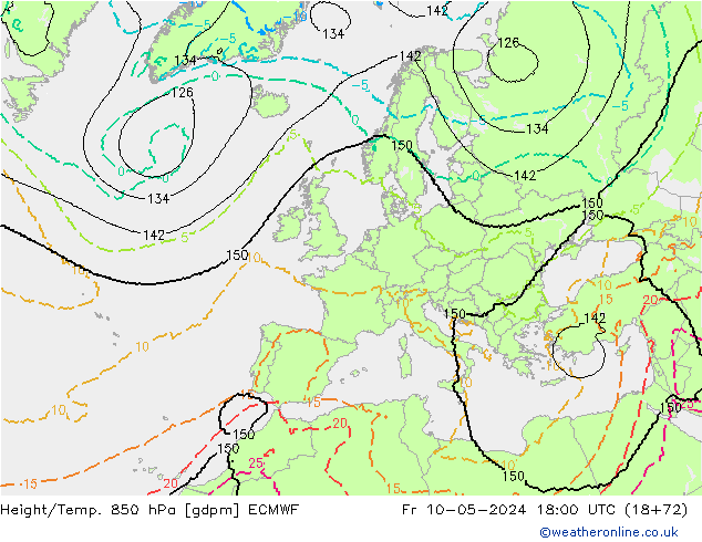 Height/Temp. 850 hPa ECMWF ven 10.05.2024 18 UTC