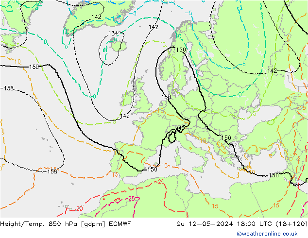 Yükseklik/Sıc. 850 hPa ECMWF Paz 12.05.2024 18 UTC
