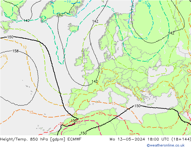 Height/Temp. 850 hPa ECMWF Mo 13.05.2024 18 UTC