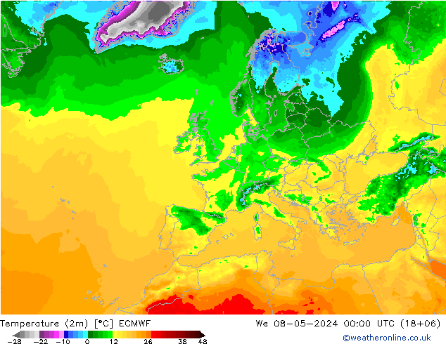 Temperatuurkaart (2m) ECMWF wo 08.05.2024 00 UTC