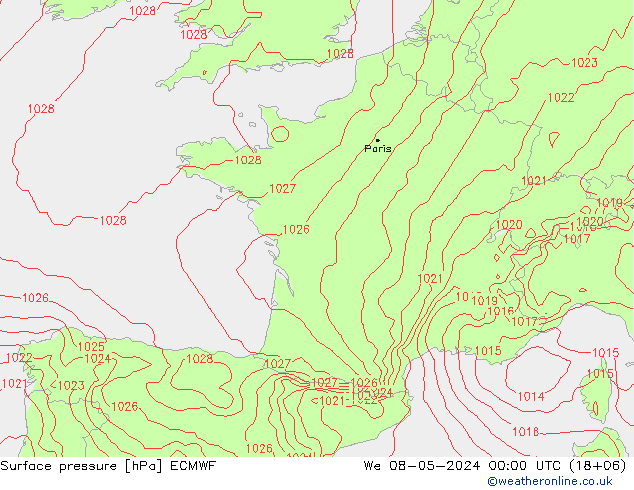 Bodendruck ECMWF Mi 08.05.2024 00 UTC