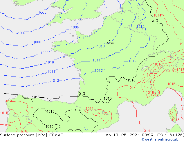 pressão do solo ECMWF Seg 13.05.2024 00 UTC