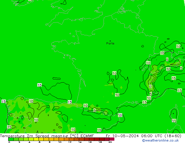 Temperature 2m Spread ECMWF Fr 10.05.2024 06 UTC