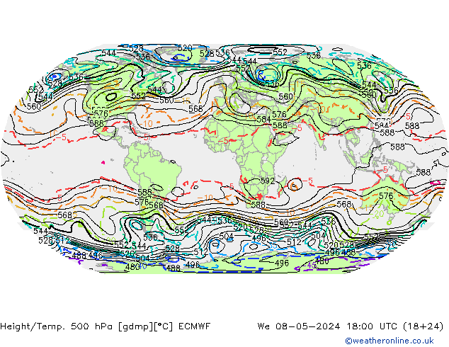 Height/Temp. 500 hPa ECMWF Mi 08.05.2024 18 UTC