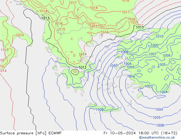 Atmosférický tlak ECMWF Pá 10.05.2024 18 UTC