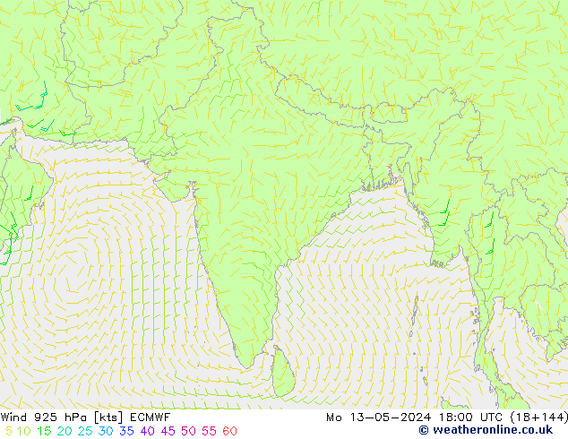 Vent 925 hPa ECMWF lun 13.05.2024 18 UTC