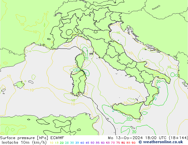 Isotachs (kph) ECMWF Seg 13.05.2024 18 UTC