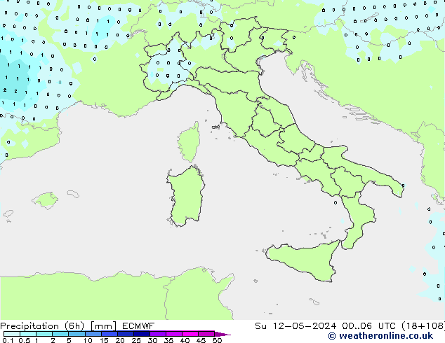 Precipitation (6h) ECMWF Su 12.05.2024 06 UTC