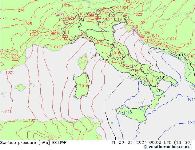 pressão do solo ECMWF Qui 09.05.2024 00 UTC