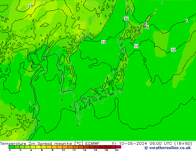 Temperatura 2m Spread ECMWF vie 10.05.2024 06 UTC
