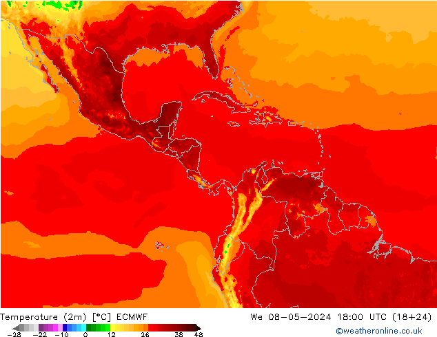 Temperatura (2m) ECMWF mer 08.05.2024 18 UTC