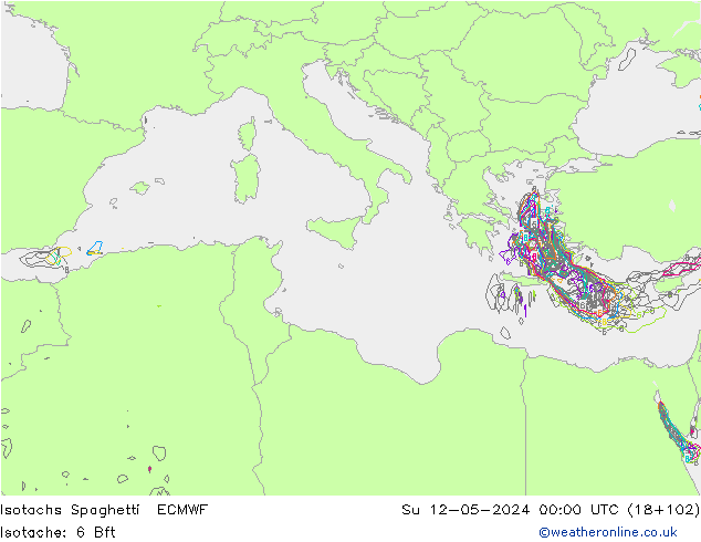 Isotachs Spaghetti ECMWF Su 12.05.2024 00 UTC
