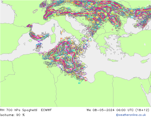 700 hPa Nispi Nem Spaghetti ECMWF Çar 08.05.2024 06 UTC
