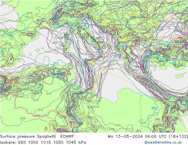 приземное давление Spaghetti ECMWF пн 13.05.2024 06 UTC