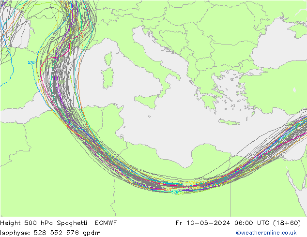 500 hPa Yüksekliği Spaghetti ECMWF Cu 10.05.2024 06 UTC