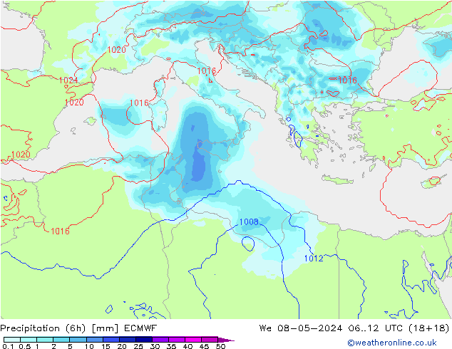 Precipitation (6h) ECMWF We 08.05.2024 12 UTC