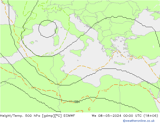 Height/Temp. 500 hPa ECMWF mer 08.05.2024 00 UTC