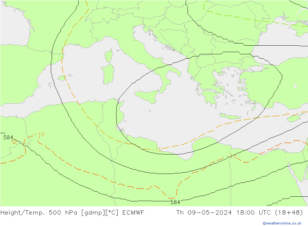Height/Temp. 500 hPa ECMWF Th 09.05.2024 18 UTC