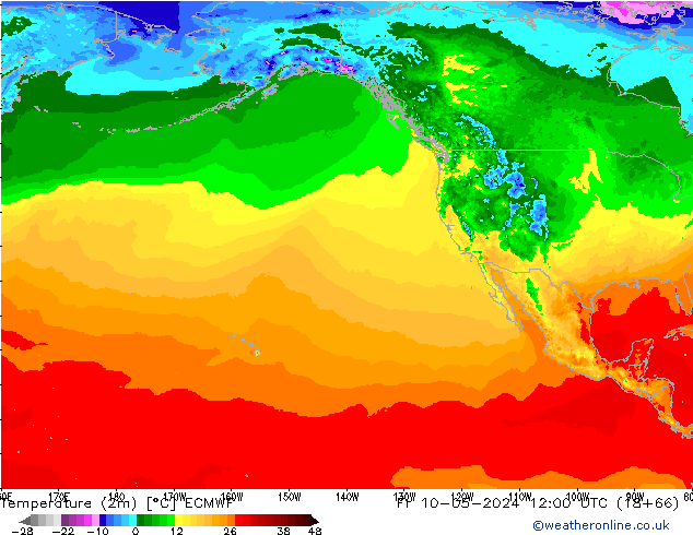 Temperatura (2m) ECMWF vie 10.05.2024 12 UTC