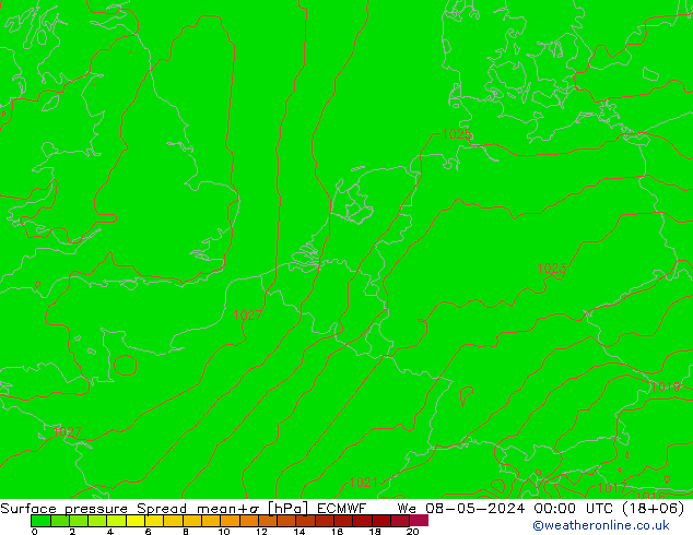 Atmosférický tlak Spread ECMWF St 08.05.2024 00 UTC