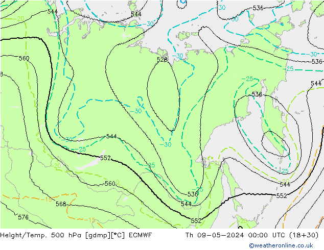 Yükseklik/Sıc. 500 hPa ECMWF Per 09.05.2024 00 UTC