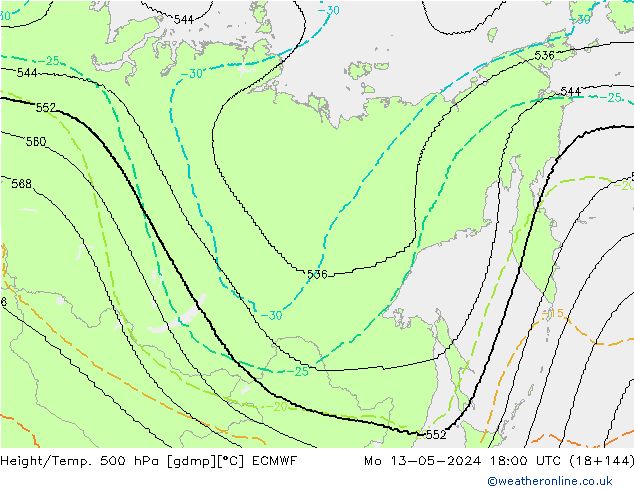 Height/Temp. 500 гПа ECMWF пн 13.05.2024 18 UTC