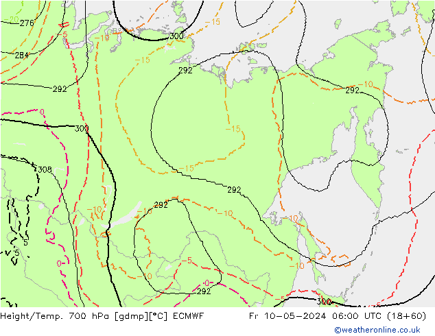 Géop./Temp. 700 hPa ECMWF ven 10.05.2024 06 UTC