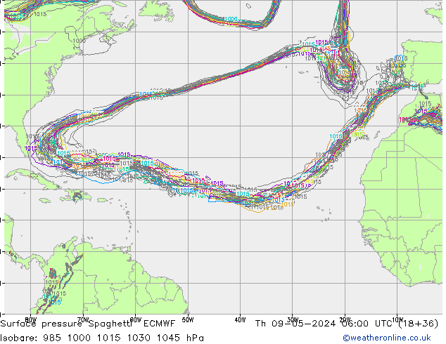 приземное давление Spaghetti ECMWF чт 09.05.2024 06 UTC