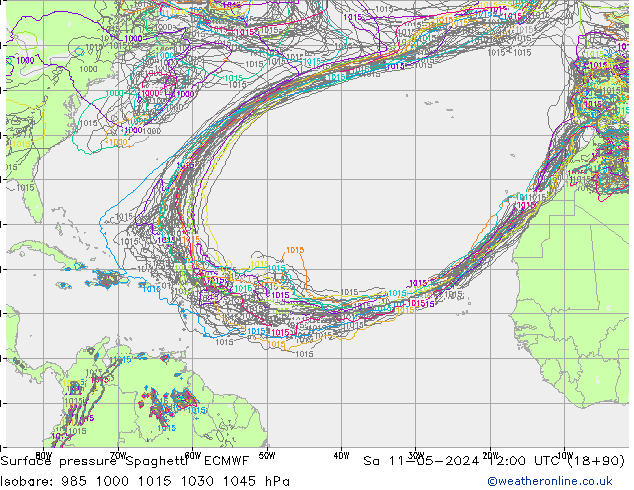 приземное давление Spaghetti ECMWF сб 11.05.2024 12 UTC