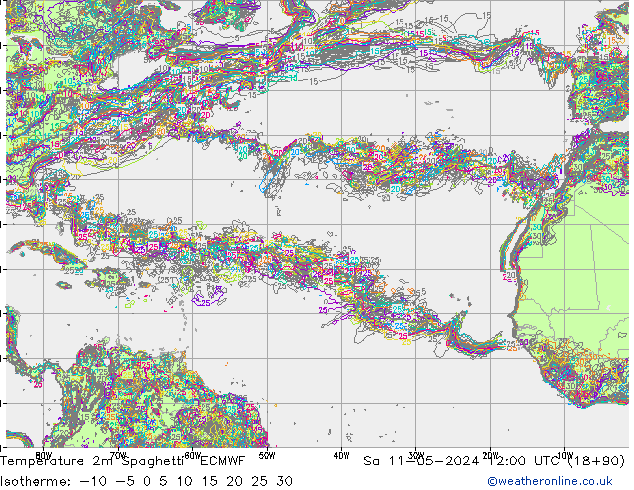карта температуры Spaghetti ECMWF сб 11.05.2024 12 UTC