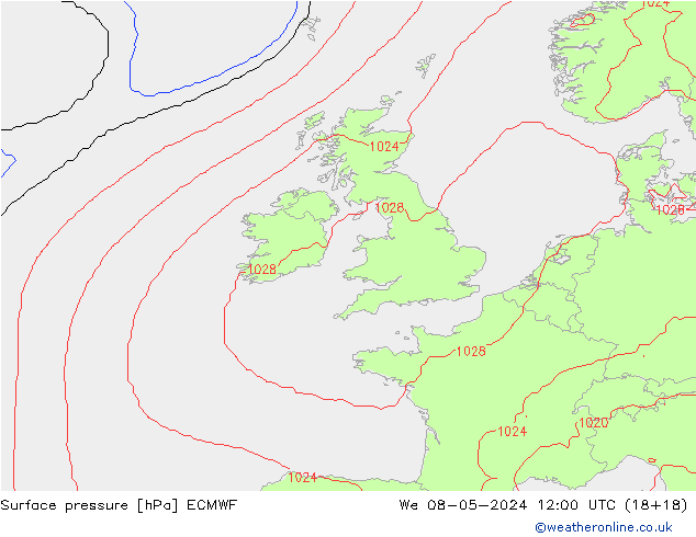 Atmosférický tlak ECMWF St 08.05.2024 12 UTC