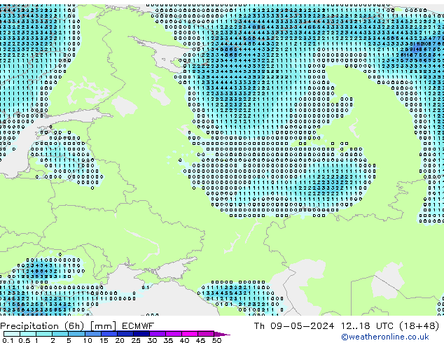 Precipitação (6h) ECMWF Qui 09.05.2024 18 UTC