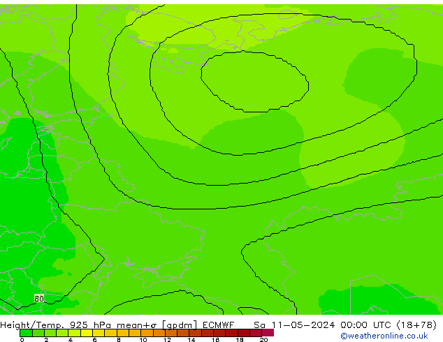 Height/Temp. 925 hPa ECMWF Sa 11.05.2024 00 UTC