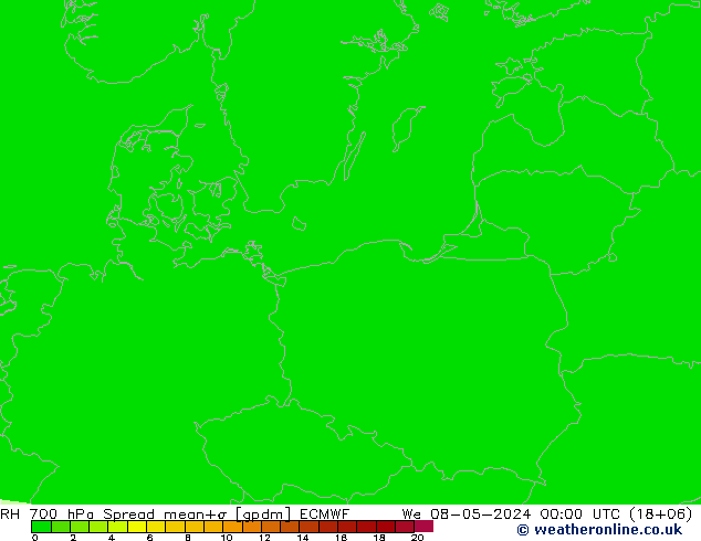 RH 700 hPa Spread ECMWF mer 08.05.2024 00 UTC