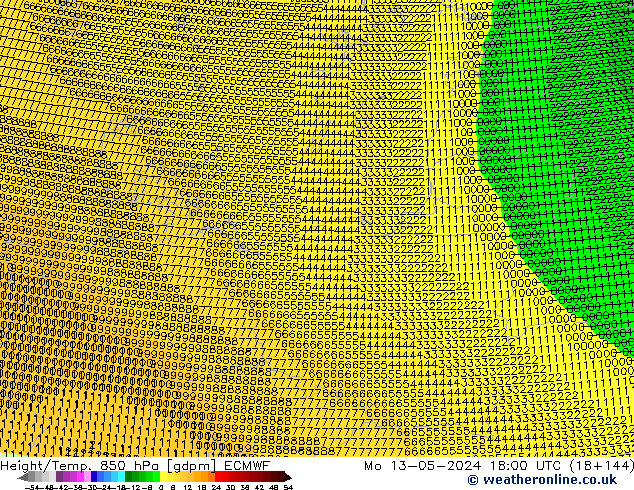 Height/Temp. 850 hPa ECMWF Po 13.05.2024 18 UTC