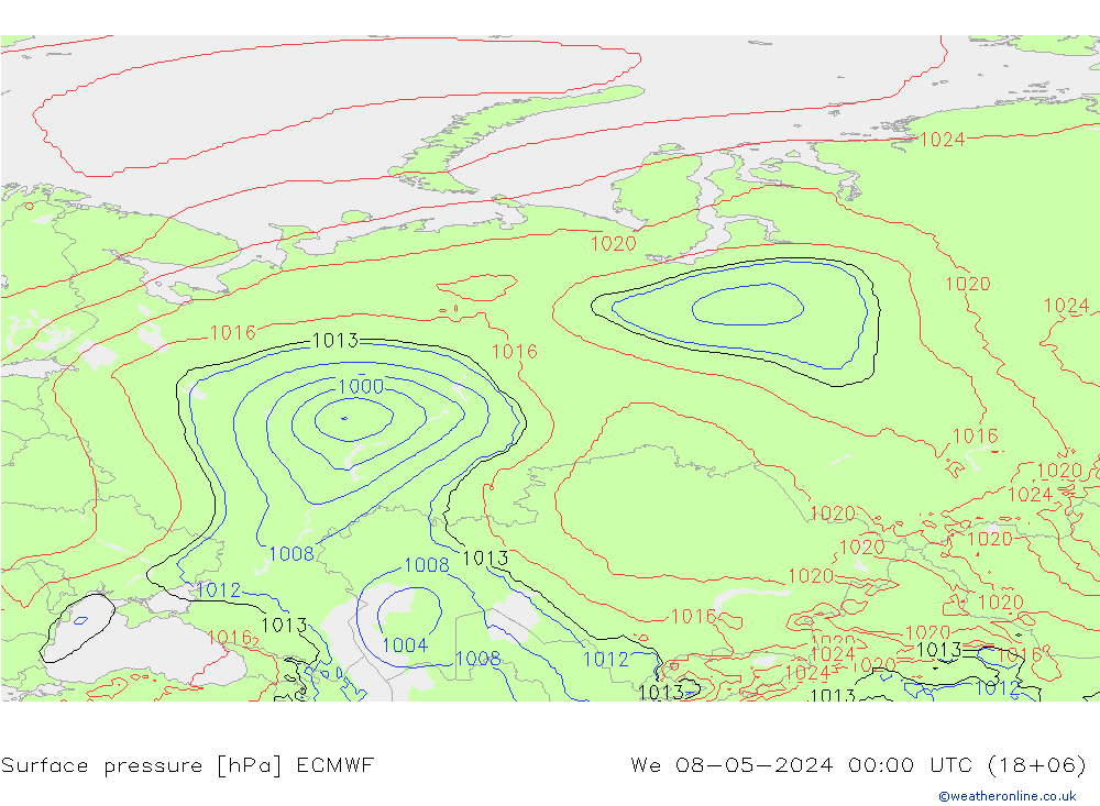 Atmosférický tlak ECMWF St 08.05.2024 00 UTC