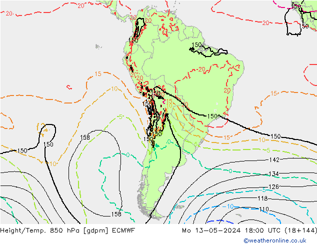 Height/Temp. 850 hPa ECMWF Mo 13.05.2024 18 UTC